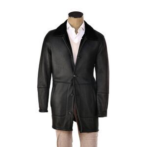 Hettabretz ISA Black Leather Buttoned Shearling Coat